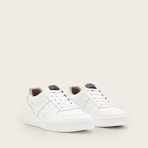 All Saints White Leather Low-Top Sneakers with Beige Accents